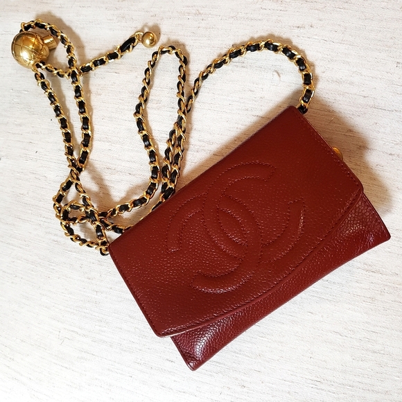 CHANEL Handbags - Auth Red Chanel wallet pouch w/chain